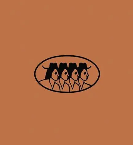 Minimal black line-art logo of four profile silhouettes on terracotta