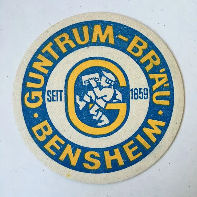 Vintage Guntrum-Bräu Bensheim circular beer coaster, est. 1859