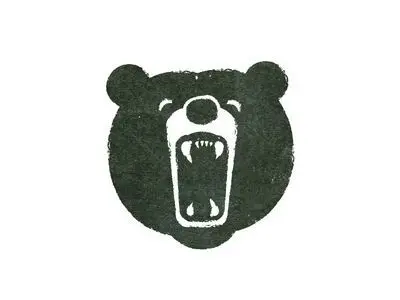 Distressed roaring bear head emblem — linocut/rubber-stamp style