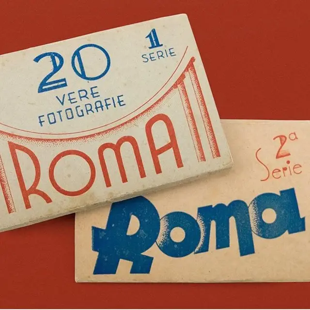 Vintage Roma photographic sleeves with bold mid-century typography