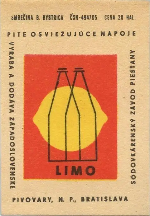 Vintage Slovak 'LIMO' soda label with lemon and bottle silhouettes