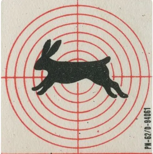 Leaping rabbit silhouette on red concentric target — vintage graphic