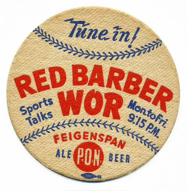 Vintage Feigenspan Beer Coaster — 'Red Barber' WOR Radio Promo