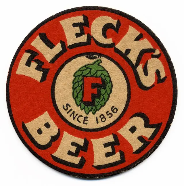 Vintage Fleck's Beer round coaster — hop wreath logo with "Since 1856"