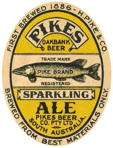 Vintage Pikes Oakbank Sparkling Ale oval beer label (First Brewed 1886, South Australia)