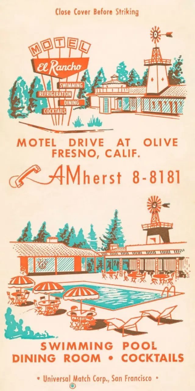 Matchbook cover — Motel El Rancho, Olive Drive, Fresno, Calif.