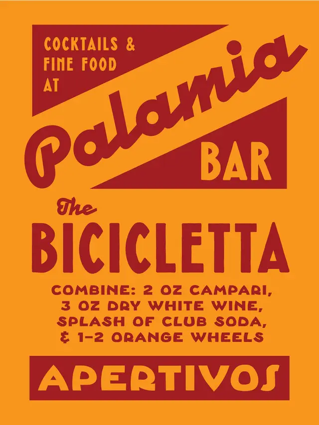 Vintage-style cocktail poster: Palamia Bar — The Bicicletta recipe