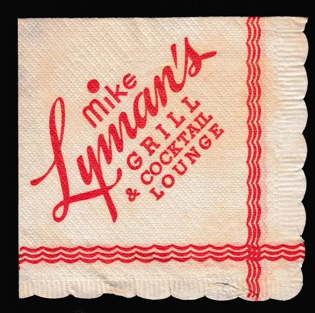 Vintage "mike Lyman's" Grill & Cocktail Lounge napkin — red print