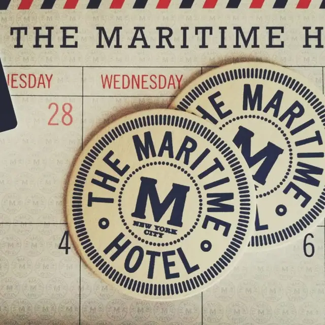 The Maritime Hotel promotional coasters on vintage calendar