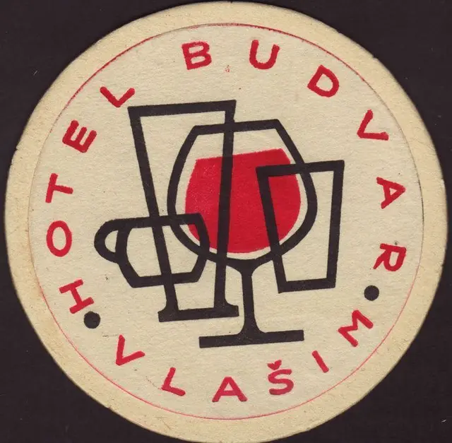 Hotel Budvlar Vlašim vintage circular bar coaster