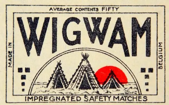 Vintage WIGWAM matchbox label — Belgium
