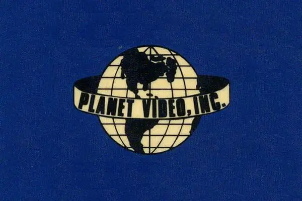 Planet Video, Inc. vintage globe logo on navy textured background