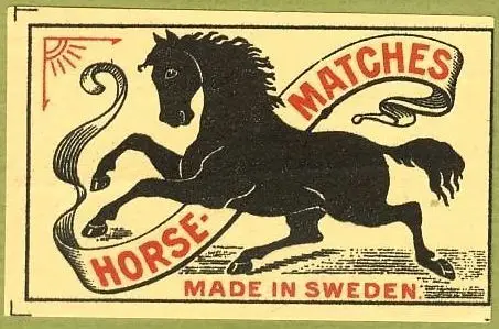 Vintage Swedish matchbox label with prancing horse