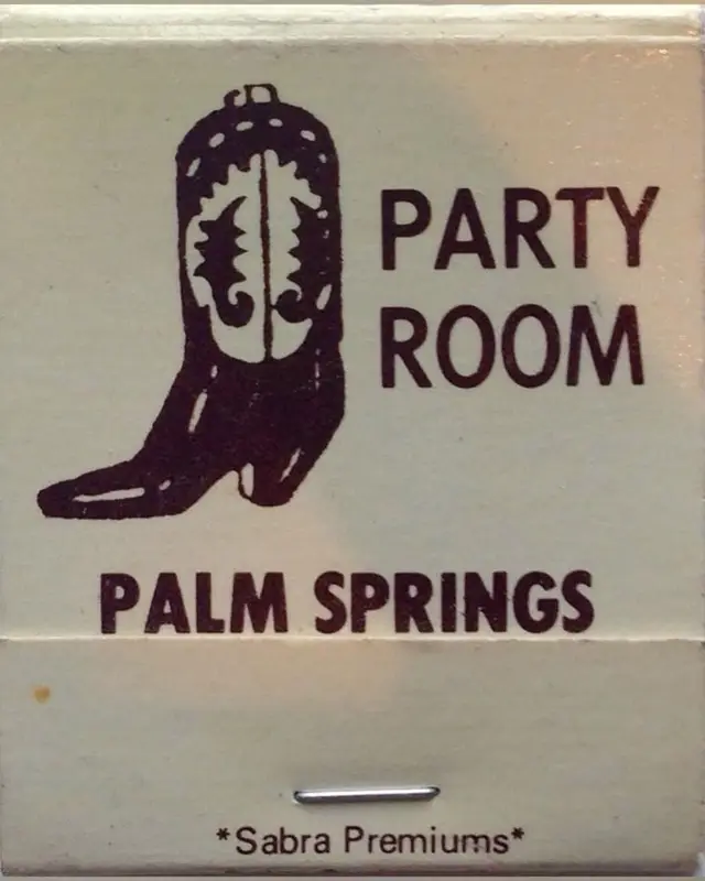 Vintage Palm Springs matchbook cover — 'Party Room' with cowboy boot