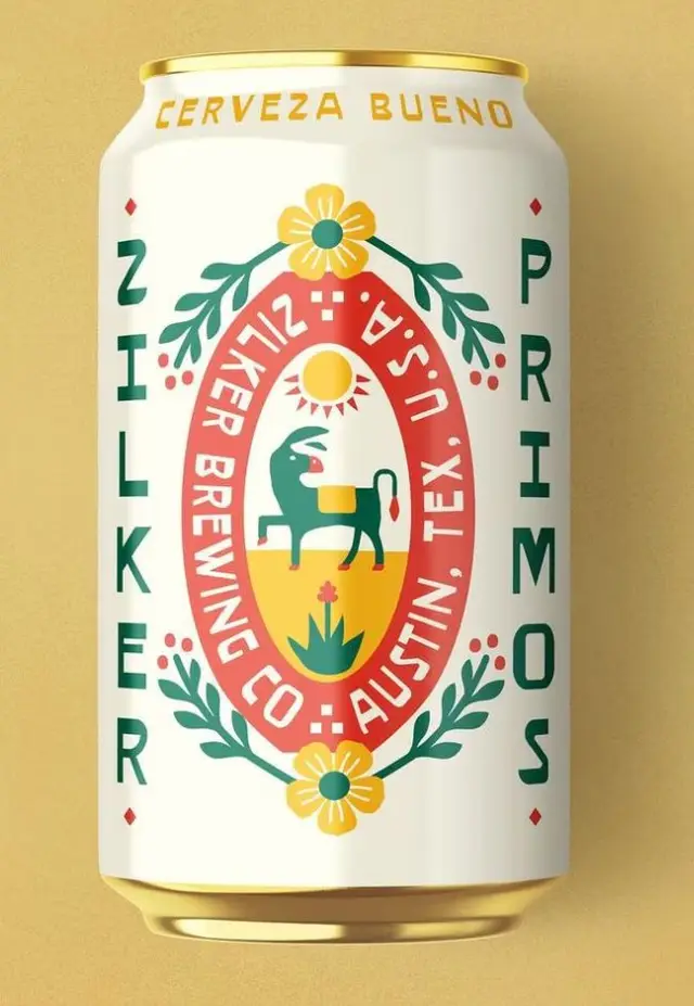 Zilker Brewing Co. "Primos" — illustrated cerveza can label