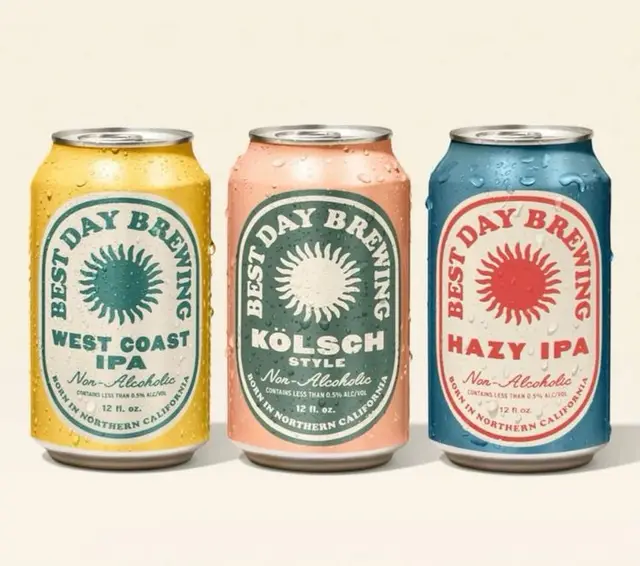 Best Day Brewing non-alcoholic cans — West coast IPA, Kölsch, Hazy IPA