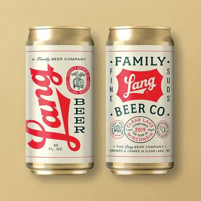 Lang Beer Co. 32 fl. oz. vintage-style can packaging (Clear Lake, WI)