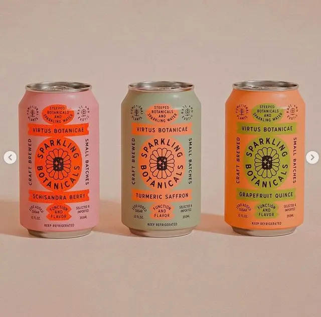 Sparkling Botanicals canned drinks — Schisandra Berry, Turmeric Saffron, Grapefruit Quince