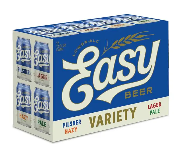 Easy Beer Variety 12-Pack — blue cardboard sleeve with script logo