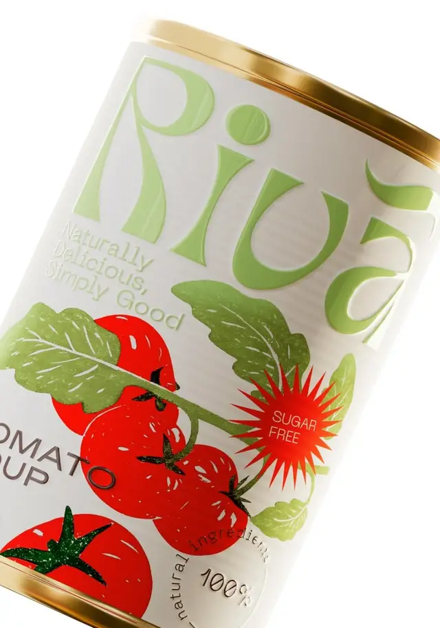 Piu5 Tomato Soup — sugar-free canned soup with illustrated vine tomatoes