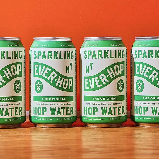 EVER-HOP Sparkling Hop Water — green & white can packaging