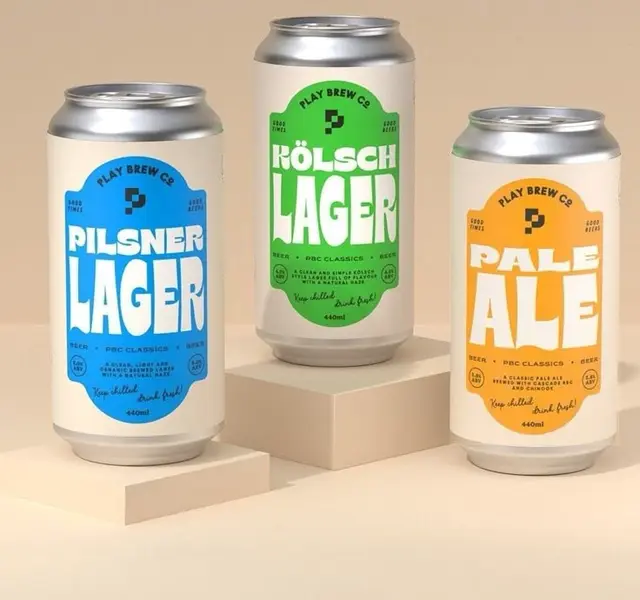 Play Brew Co. beer cans — Pilsner, Rölsch, Pale Ale packaging