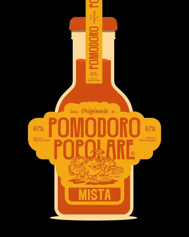 Pomodoro Popolare — vintage-style tomato sauce label illustration