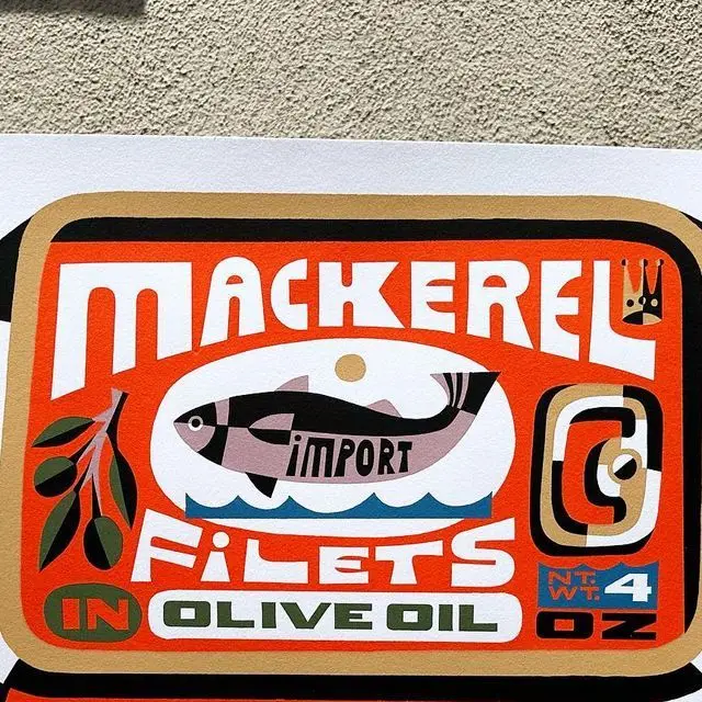 Retro mackerel filets tin label — Mackerel Filets in Olive Oil