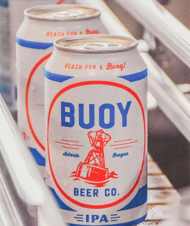 BUOY Beer Co. IPA — retro nautical aluminum can close-up