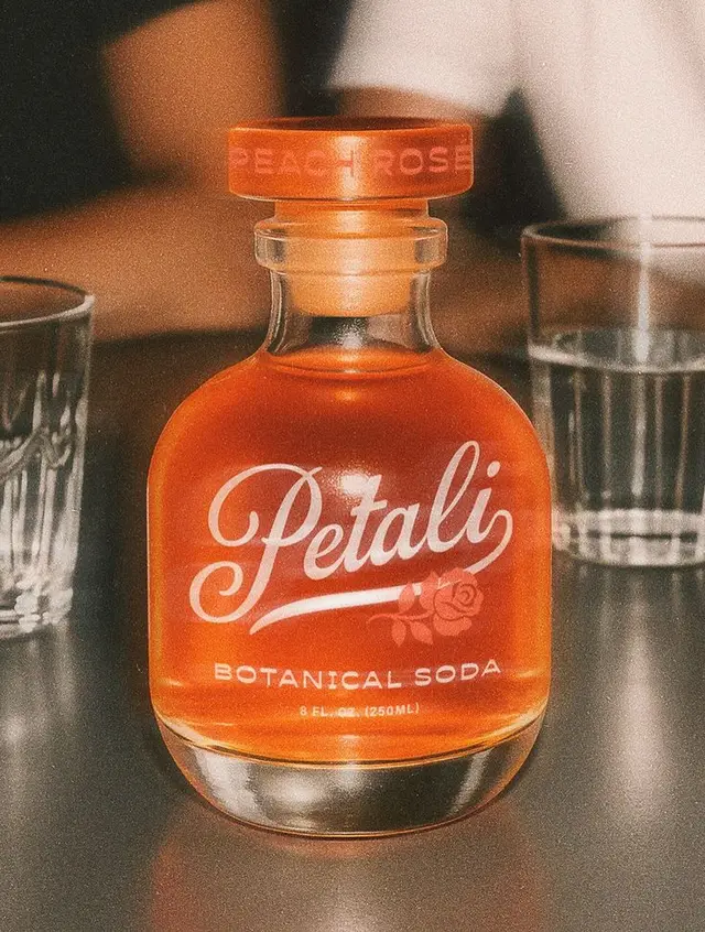 Petali Botanical Soda — Peach Rose in Amber Glass Bottle