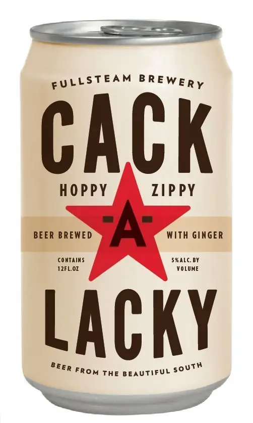 Fullsteam Brewery CACK A LACKY ginger beer can — beige can with red star