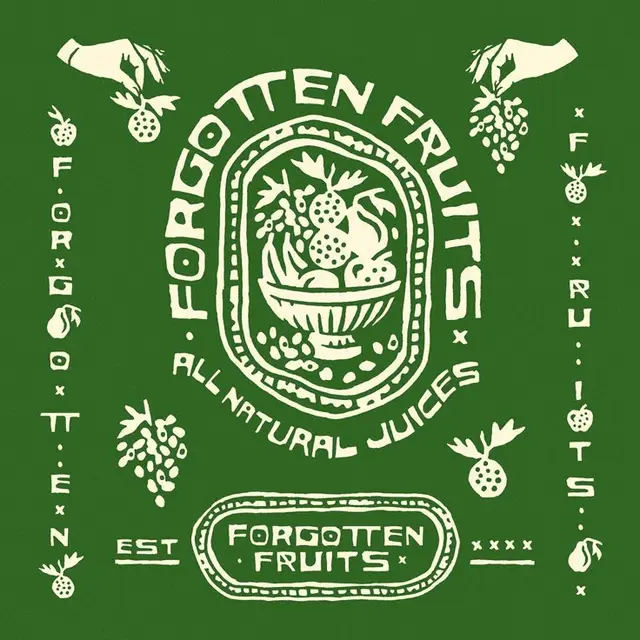 Forgotten Fruits — hand-printed vintage juice label