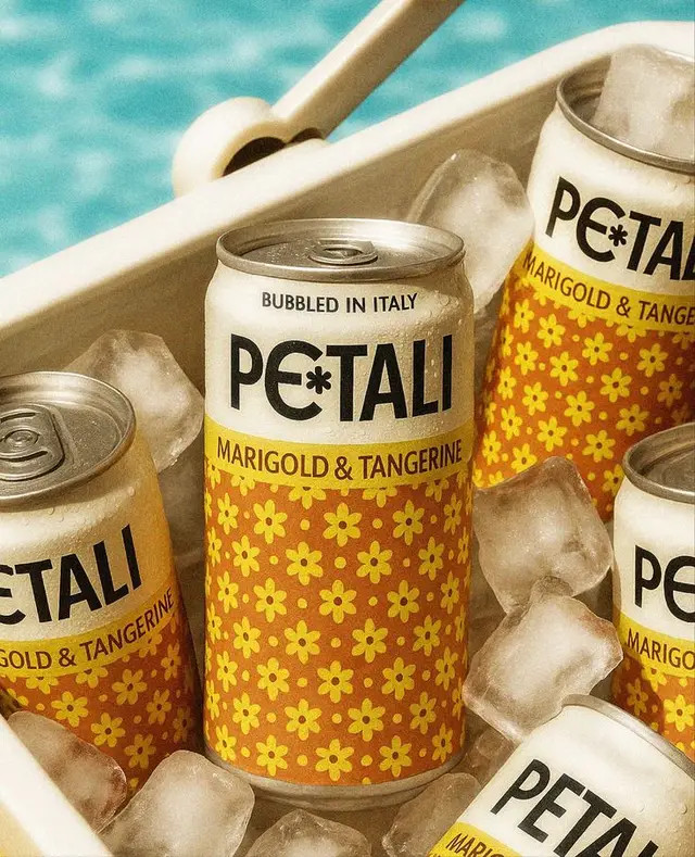 Petali Marigold & Tangerine cans iced in white cooler