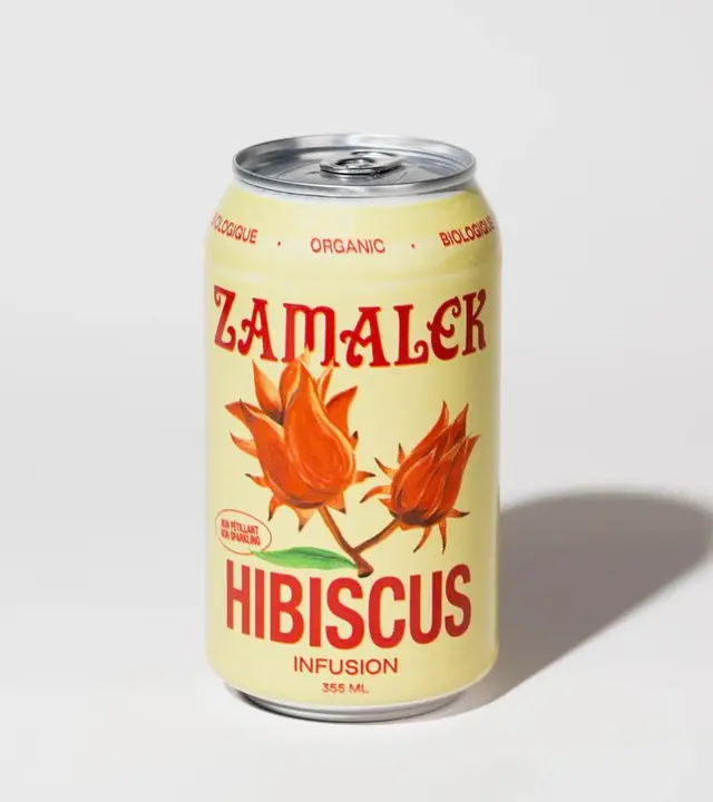 Zamalek Hibiscus Infusion 355 ml — yellow retro botanical can