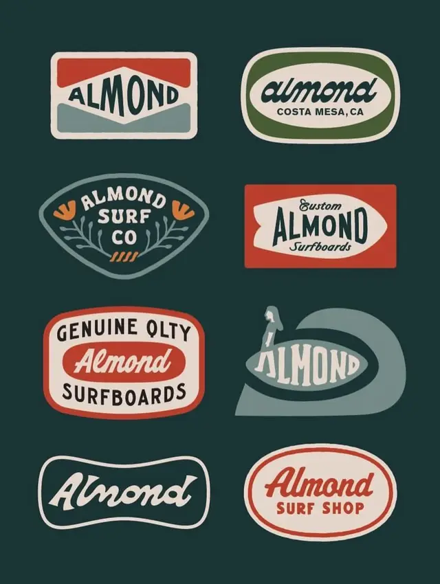 Vintage "Almond" surf logo badge sheet