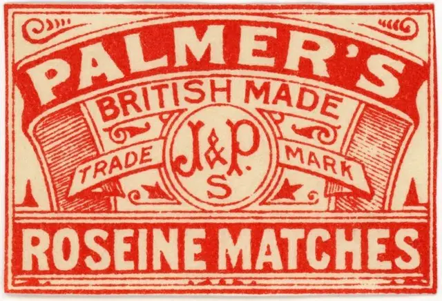 PALMER'S Roseine Matches — vintage British matchbox label