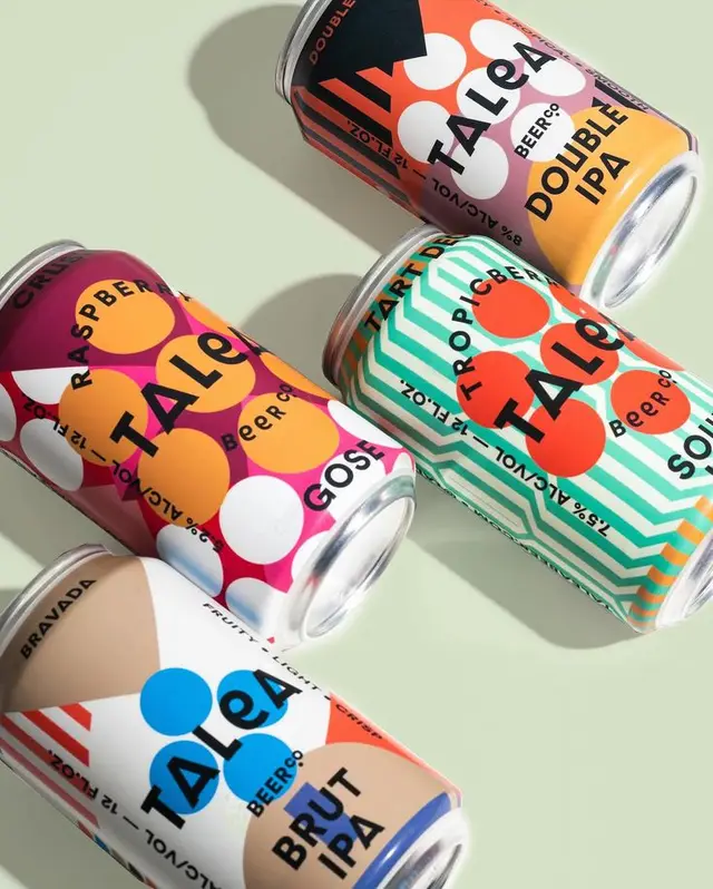 TALEA Beer Co. colorful craft beer can packaging — bold geometric labels