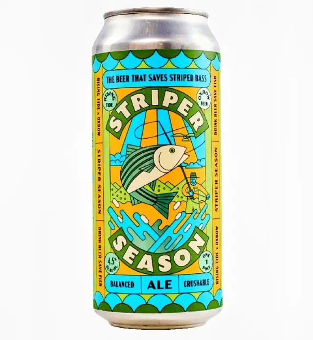 Striper Season — illustrated striped bass beer can label
