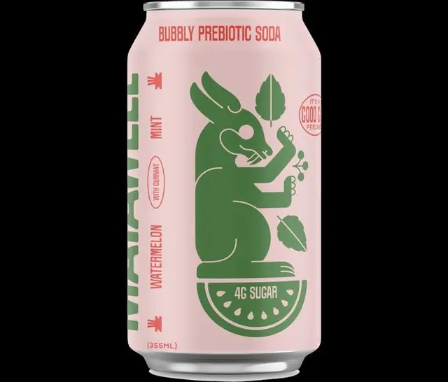 Watermelon Mint Prebiotic Soda — Pink Can with Green Rabbit Mascot