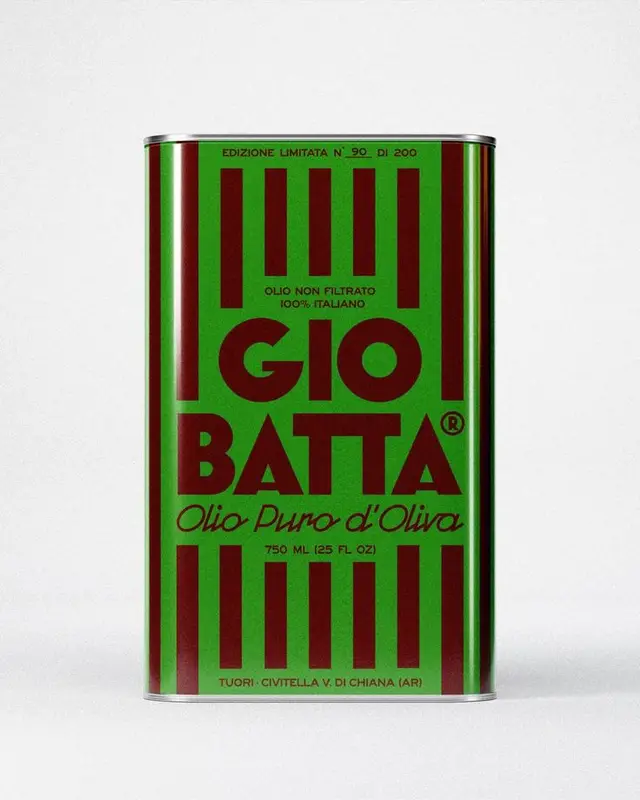 Gio Batta green metal tin — limited-edition Italian olive oil packaging