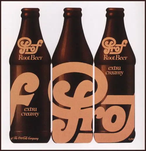 Vintage root beer bottle triptych with large tan logotype