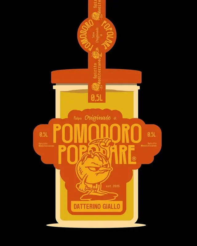 Pomodoro Popolare — retro Datterino Giallo jar label illustration