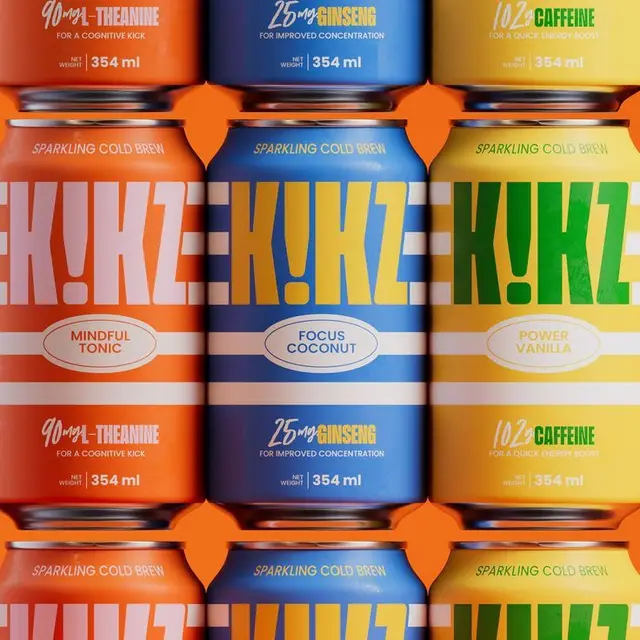 K!KZ sparkling cold brew cans — Mindful Tonic, Focus Coconut, Power Vanilla (354 ml)