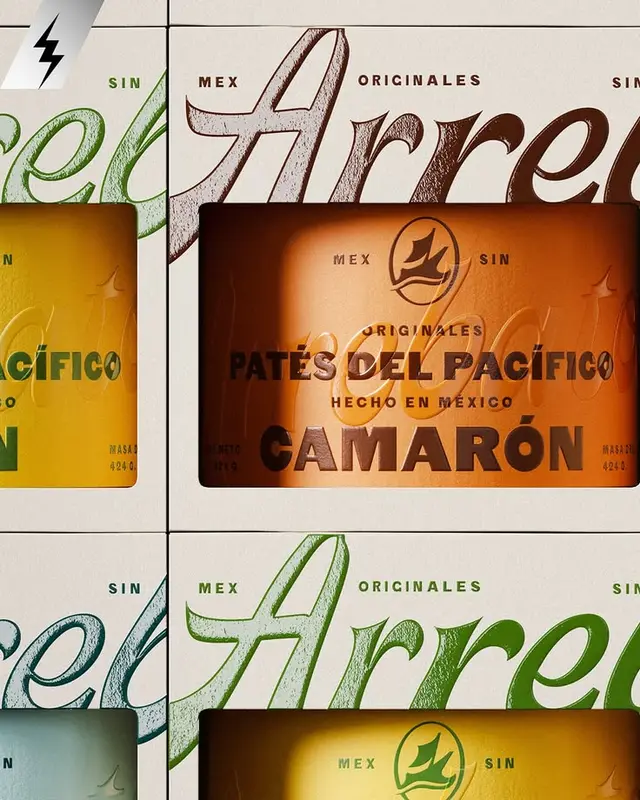 Retro Mexican seafood pâté packaging — "Patés del Pacífico" Camarón label