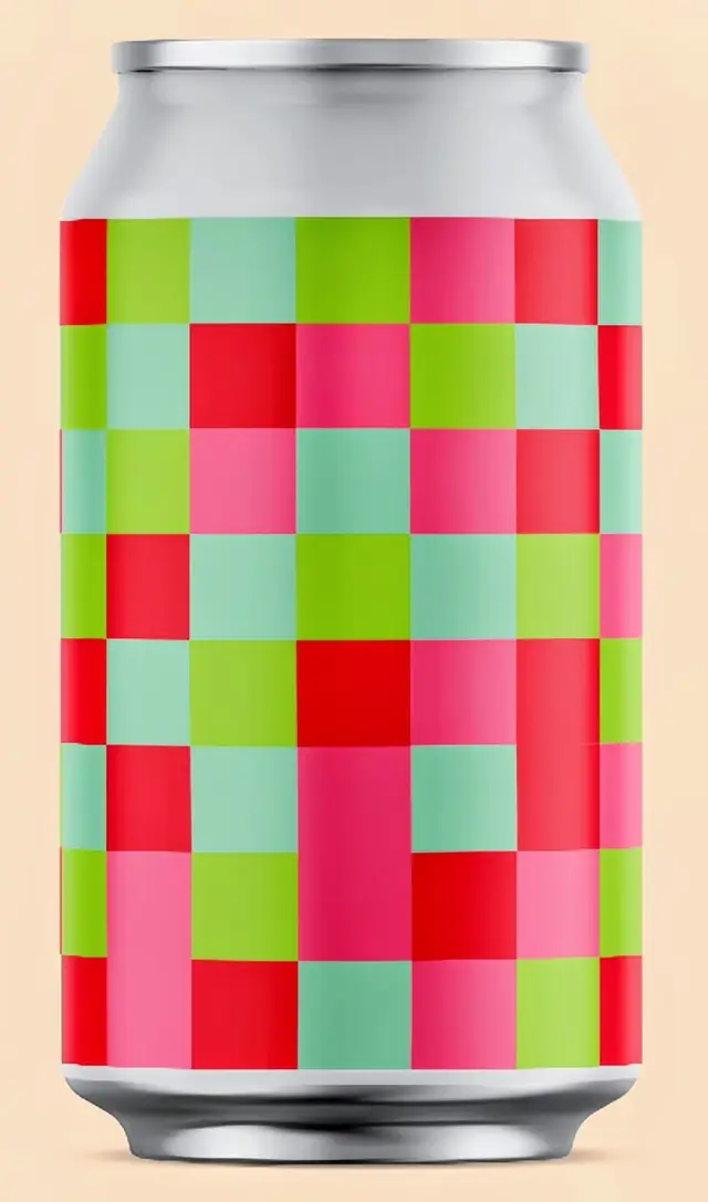 Aluminum can with neon checkerboard label