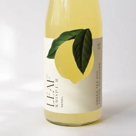 Leaf Whisper — Green Tea with Lemon & Ginger (glass bottle packaging)