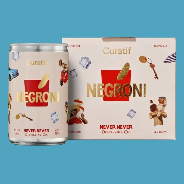 Curatif NEGRONI canned cocktail — 4×140ml pack by Never Never Distilling Co.