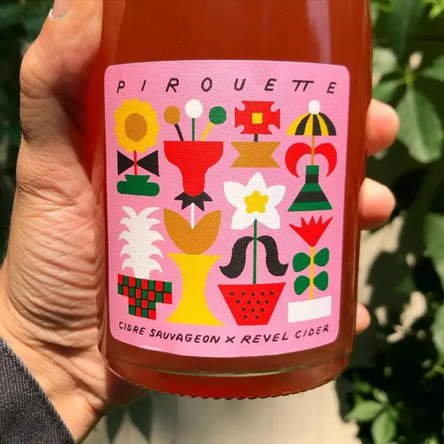 Pirouette — pink floral cider label (Cidre Sauvageon x Revel Cider)