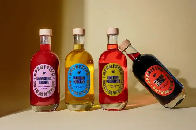 Colorful aperitivo bottles — product still life