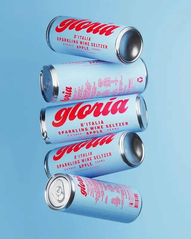 Gloria Apple Sparkling Wine Seltzer — pastel blue aluminum cans with red script logo